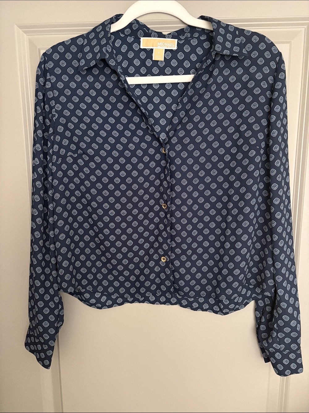 Michael Kors Blue Geometric Button-Down Shirt. Smoke free home. Only worn once.